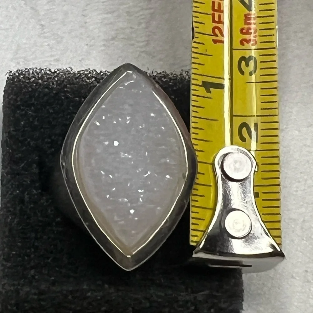 Whitney Kelly Sterling Silver Marquis Cut White Druzy Ring Size 8